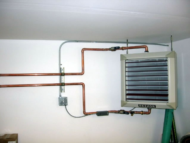 Hydronic unit heater in warehouse.