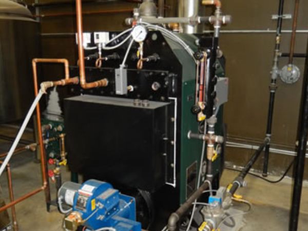 A close-up of Sumerian Brewery's new boiler - a work-horse of a boiler that'll provide consistent steam heat for more than twenty years.