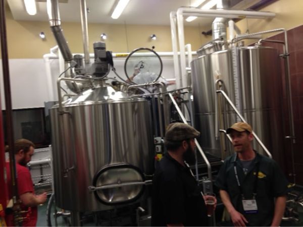 Brewery mash tanks and cat walk.