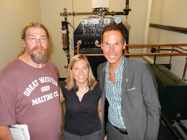 Head Brewer Drew Cluley, Asst. Brewer Paige Smith, and award winning distiller Erik Liedholm.