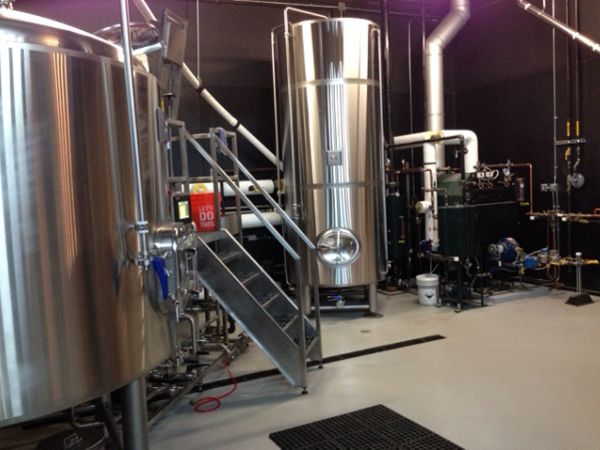 Brew house and hot liquor tank featuring Columbia Boiler's gas-powered "The Brewer's Choice" MPH 20 low pressure, 20 hp, steam boiler.
