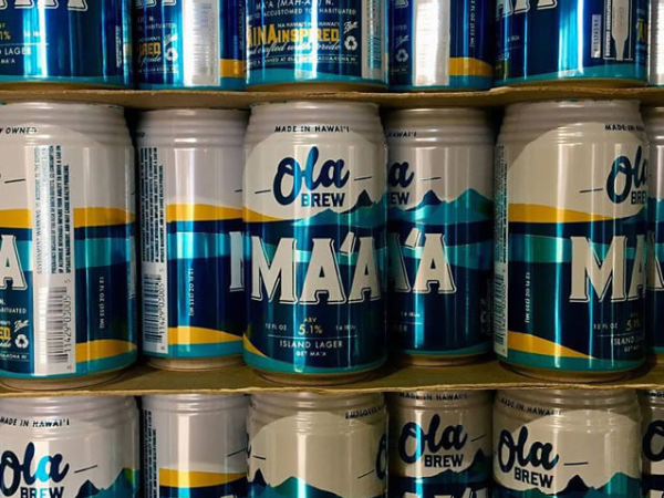 Ola Brew Co Ma'a lager beer in cans.