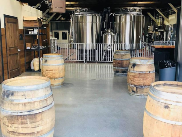 The brew house. Out of sight, their dependable Columbia Boiler CT-15 boiler provides consistent heat for the brew house.