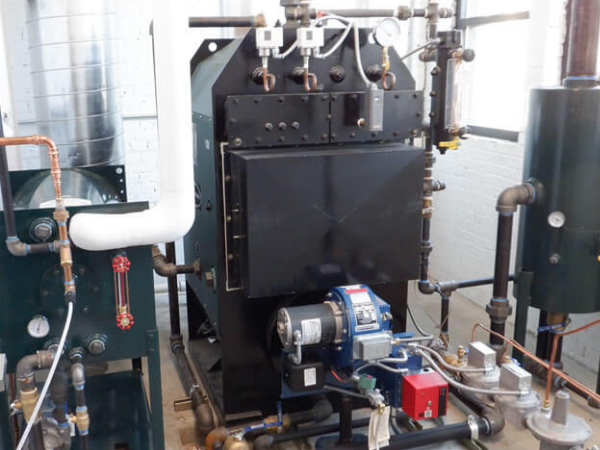Their "Brewers Choice" Columbia Boiler MPH 20 boiler with blow down and condensate water feed.