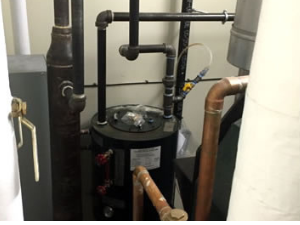 The boiler feed water system automatically adds water to the boiler at the right time.
