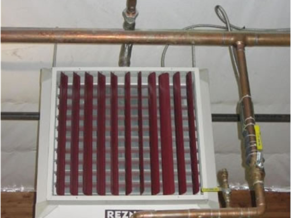Hydronic hot water unit heater.