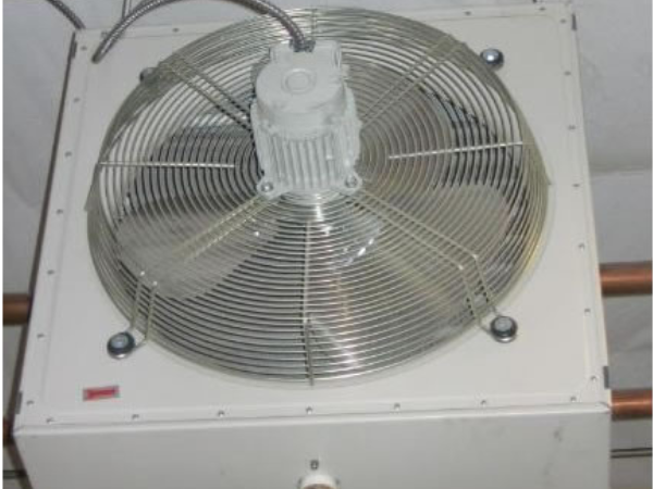 Rear view of hydronic hot water unit heater.