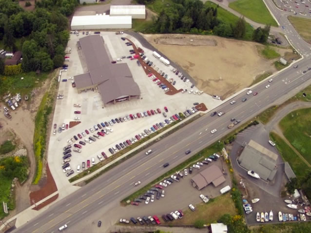 Aerial view of Price Ford's newly completed auto dealership.