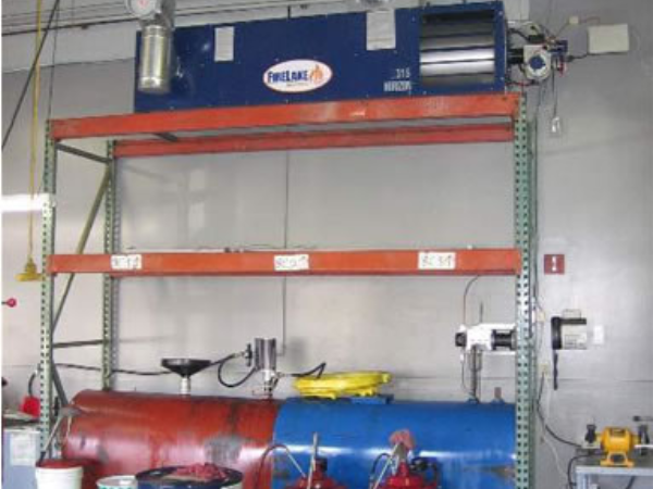 Greg's Southcenter auto repair shop - installation of Firelake/Shenandoah Horizon 315 (315,000 BTU) waste oil furnace on a pallet rack.